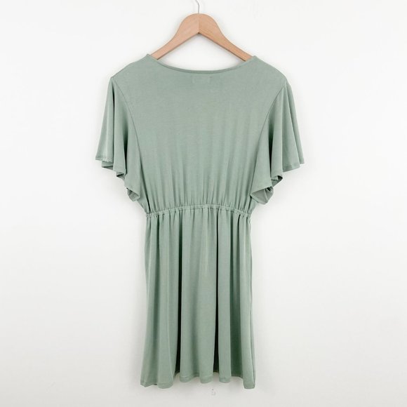 🌺SOLD🌺 L*Space | Lana Flowy Short Sleeve V-Neck Cover Up Mini Dress Olive - Picture 7 of 9